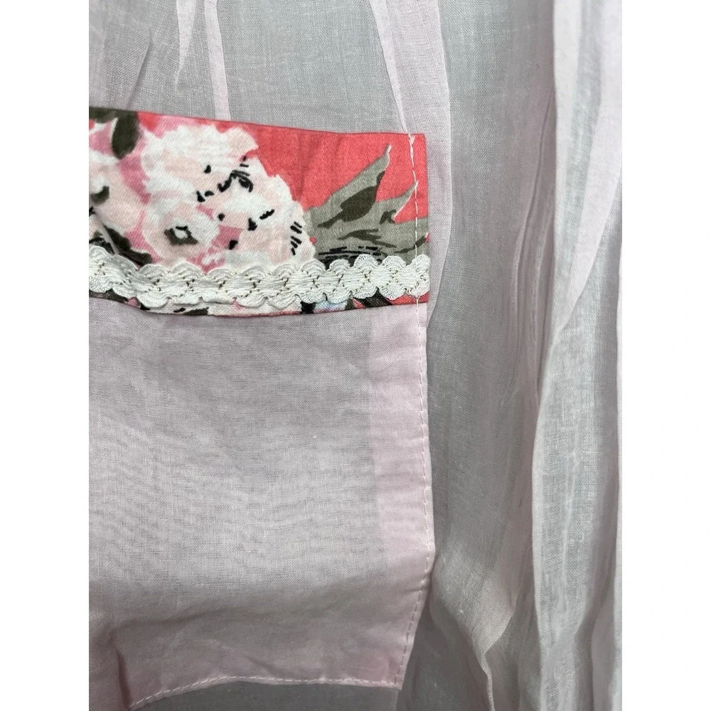 2 Pc Vintage Half Apron Hostess Semi-Sheer Pink Floral/Fruit Motiff And Gingham
